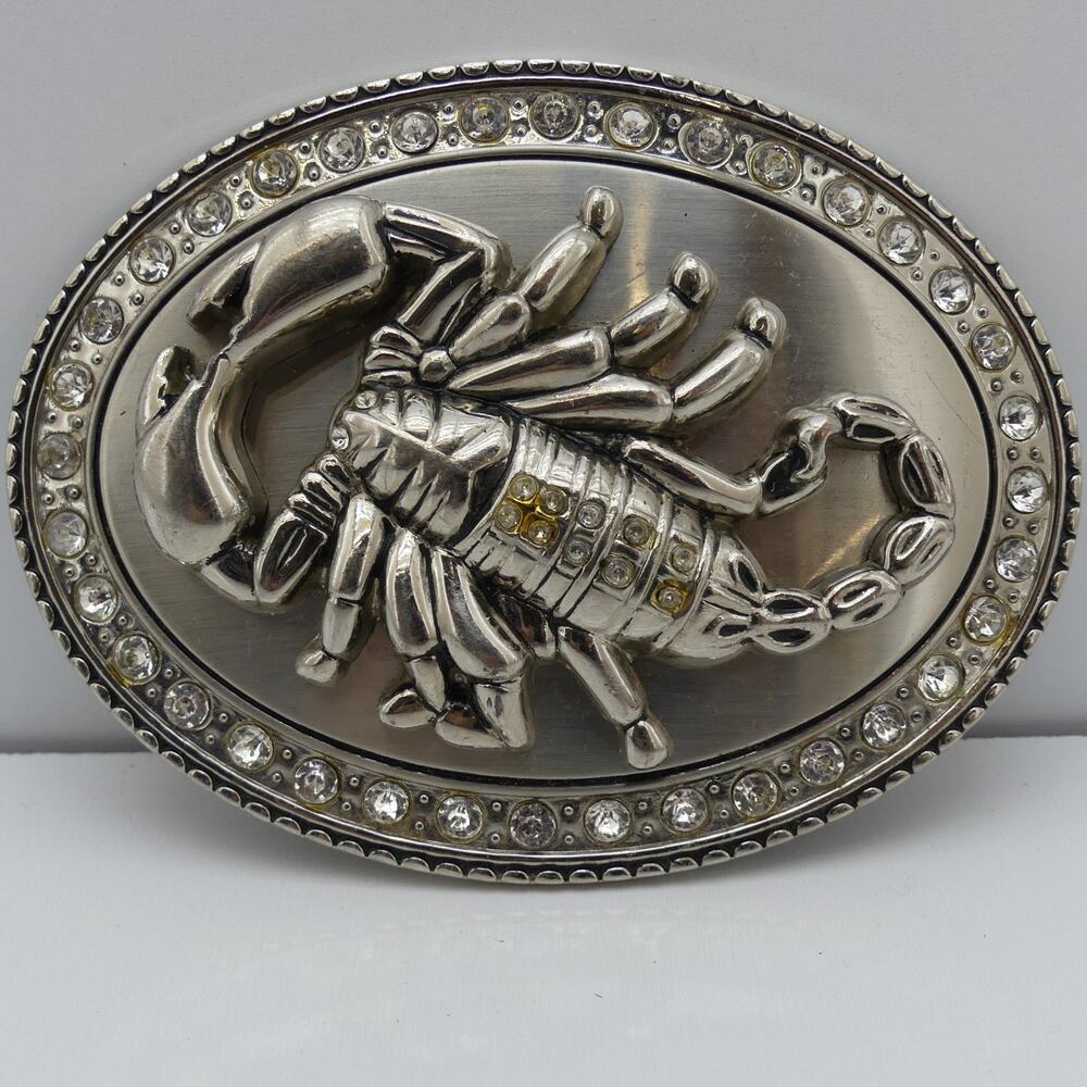 Classico Italia Silver Metal Oval Peace Rhinestone Belt Buckle for Men 1.5"